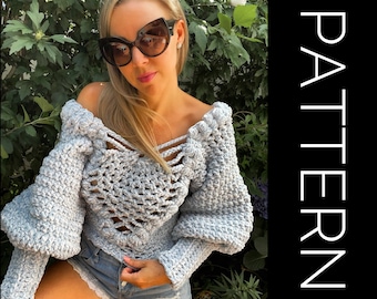 Crochet Sweater PATTERN, Sweater, Pullover Sweater Crochet PDF Pattern, Oversized Sweater, Cold Shoulder Sweater, Off the shoulder sweater