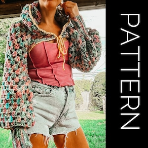 Crochet Cardigan, Crochet Bolero, Crochet Shrug, Hooded Cardigan, Crochet Pattern