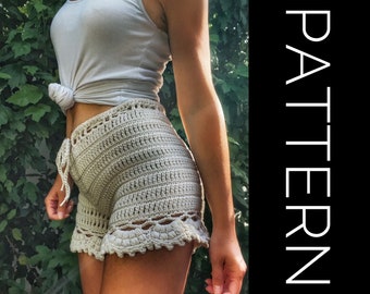 Patrón de shorts bohemios de crochet de cintura alta: pareo playero (patrón PDF)