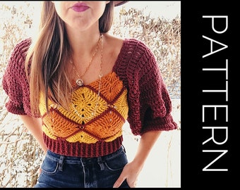 Crochet Granny Square Sweater Pattern: Off-Shoulder Pullover (PDF Pattern)