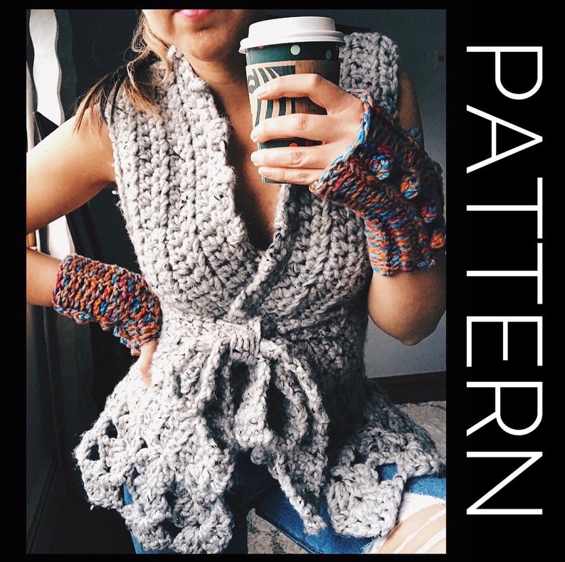 Crochet Vest PATTERN, Crochet Vest, DIY, Crochet cover up, Wrap vest pattern, Crochet PATTERN, Wrap sweater image 1