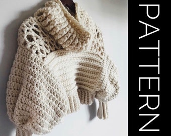 Crochet Cowl Neck Sweater Pattern: Chunky Pullover (PDF Pattern)