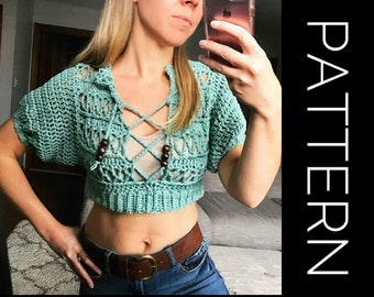 Crochet Top PATTERN, Sweater, Pullover Sweater Crochet PDF Pattern, Tee Sweater, Cold Shoulder Sweater, Crochet Crop Top