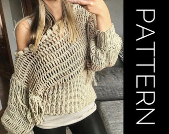 Crochet Sweater PATTERN, Sweater, Pullover Sweater Crochet PDF Pattern, Oversized Sweater, Cold Shoulder Sweater, Off the shoulder sweater