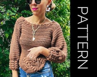 Crochet Sweater PATTERN, Sweater, Pullover Sweater Crochet PDF Pattern, Fanny Pack Sweater, Cold Shoulder Sweater, Bum Bag Top