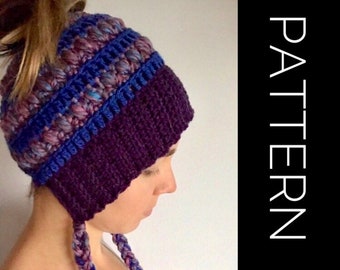 Ponytail beanie with tassels PATTERN, Crochet ponytail beanie, Ponytail beanie, Top knot beanie pattern, bun beanie pattern