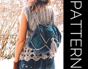 Crochet Backpack PATTERN, Crochet bag, Crochet beach bag, Crochet Festival bag, Crochet purse, Crochet school bag