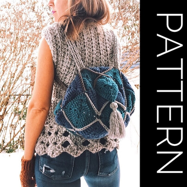 Crochet Backpack PATTERN, Crochet bag, Crochet beach bag, Crochet Festival bag, Crochet purse, Crochet school bag