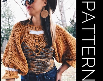 Crochet Sweater PATTERN, Sweater, Pullover Sweater Crochet PDF Pattern, Oversized Sweater, Cold Shoulder Sweater, Off the shoulder sweater