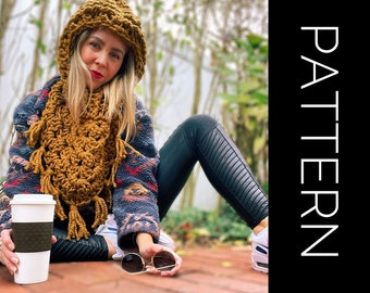 Crochet Hooded Cowl Scarf Pattern: Oversized Triangle Wrap (PDF Pattern)