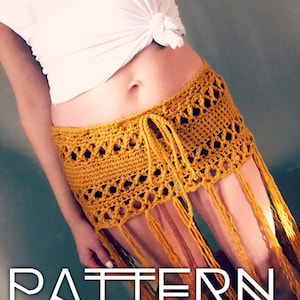 Swimsuit cover up pattern, Crochet skirt pattern, Crochet cover up pattern, Bikini cover up pattern, Hippie, Fringe crochet skirt pattern image 1