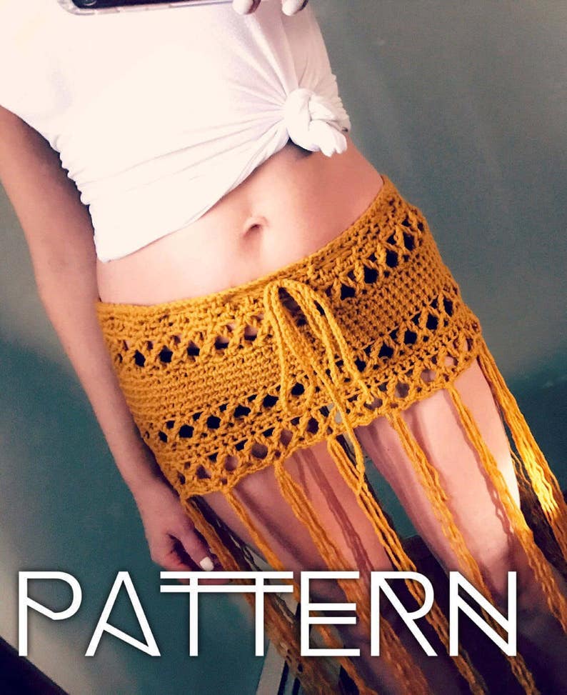 Swimsuit cover up pattern, Crochet skirt pattern, Crochet cover up pattern, Bikini cover up pattern, Hippie, Fringe crochet skirt pattern image 1
