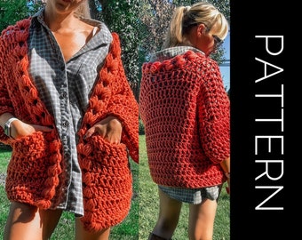 Crochet Sweater PATTERN, Sweater, Cardigan, Sweater Crochet PDF Pattern, Oversized Sweater, Chunky Sweater,  Crochet Cardigan, pockets