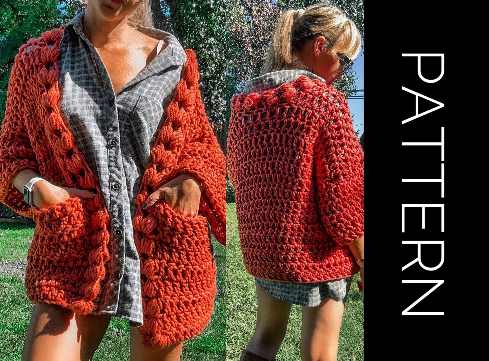 Crochet Sweater PATTERN, Sweater, Cardigan, Sweater Crochet PDF Pattern, Oversized Sweater, Chunky Sweater,  Crochet Cardigan, pockets