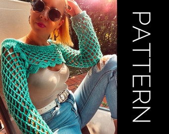 Crochet Bolero PATTERN, Sweater, Cropped sweater, Sweater Crochet PDF Pattern, Oversized Sweater, Chunky Crochet,  Crochet Cardigan