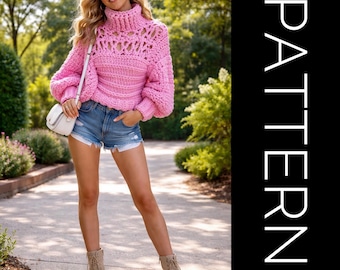 Crochet Sweater Pattern: Boho Chunky Cowl Neck Pullover (PDF Pattern)