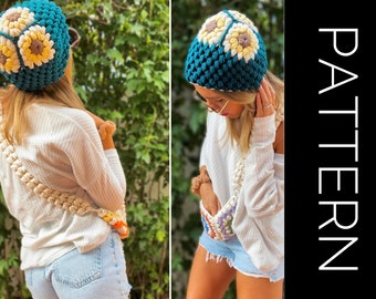 Crochet Hat Pattern, Beanie pattern, Crochet beanie pattern, women’s hat pattern, instant download, crochet granny square hat pattern