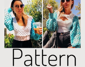 Crochet Bolero PATTERN, Sweater, Cropped sweater, Sweater Crochet PDF Pattern, Oversized Sweater, Chunky Crochet,  Crochet Cardigan