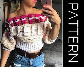 Crochet Sweater PATTERN, Sweater, Pullover Sweater Crochet PDF Pattern, Oversized Sweater, Cold Shoulder Sweater, Off the shoulder sweater