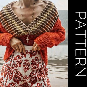 Patrón de suéter de crochet bohemio: mangas anchas y gruesas (patrón PDF)