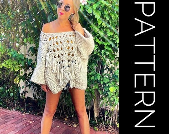 Crochet Sweater PATTERN, Sweater, Pullover Sweater Crochet PDF Pattern, Oversized Sweater, Cold Shoulder Sweater, Off the shoulder sweater