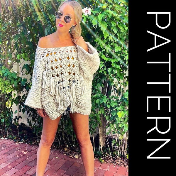 Crochet Sweater PATTERN, Sweater, Pullover Sweater Crochet PDF Pattern, Oversized Sweater, Cold Shoulder Sweater, Off the shoulder sweater