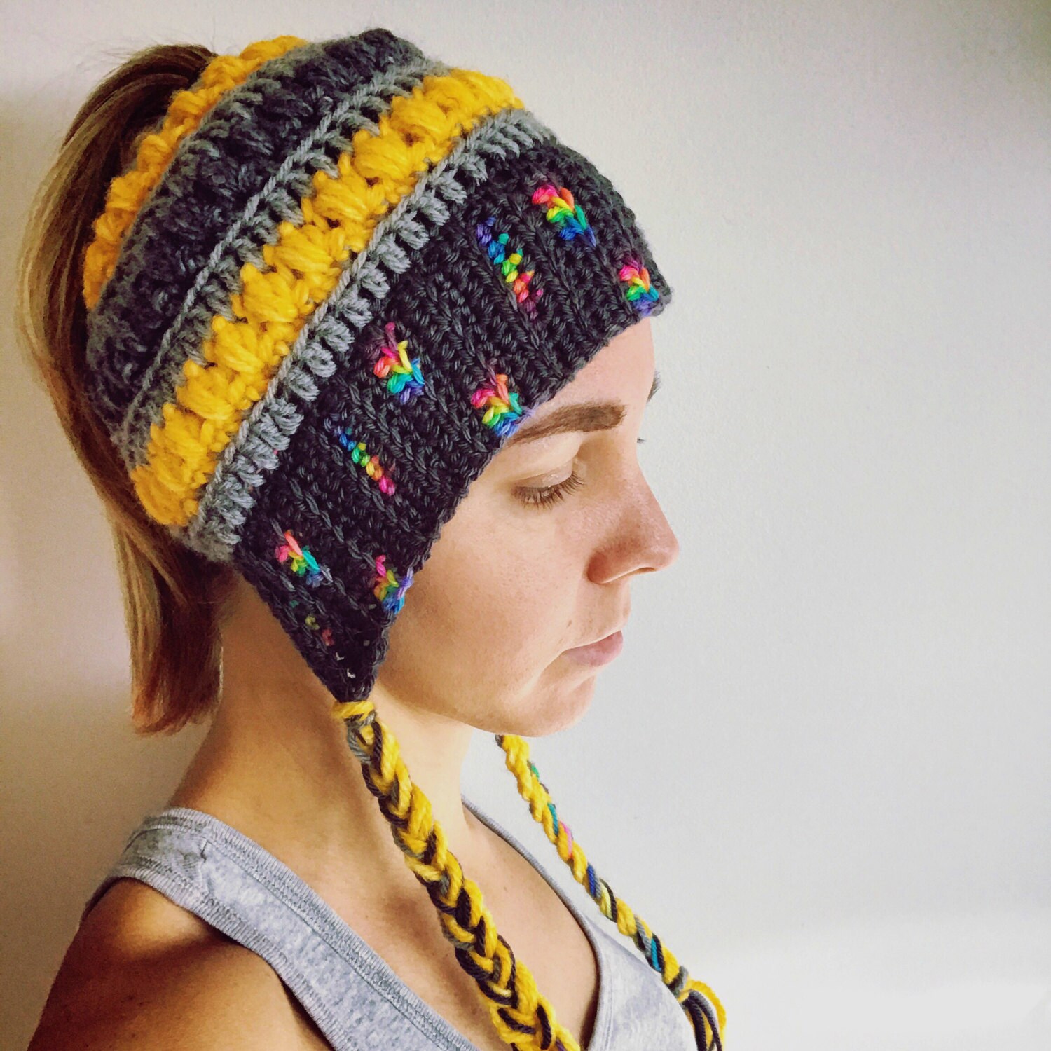 Ponytail Beanie With Tassels PATTERN Crochet Ponytail Beanie Etsy