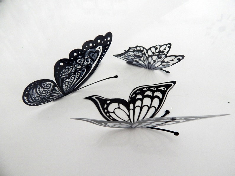 Download Black And White Clear 3d Butterflies Stickerswall Art Etsy