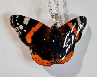 Red Admiral Butterfly Resin Jewelry Set, Handmade Pendant and Earrings