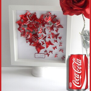 Coca Cola Butterfly Heart - Coke Recycled Soda Tin Can Picture wedding butterfly heart personalised ,10th anniversary. Regular Coke or Diet