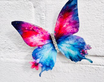 Recycled Can Butterfly, Pink and Blue Diamante, Handmade 3D Decor