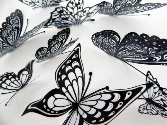 Black And White Clear 3d Butterflies Stickerswall Art Etsy