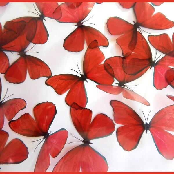Beautiful 3D red Butterflies, set of 18, 7cm wide. Embellishments, card making,wall decor,decorative butterflies,wedding decor,conservatory