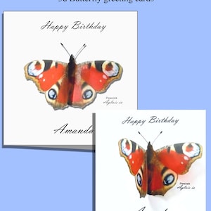 Cartão Borboleta 3d. Borboleta natural pavão, além de uma escolha de outras espécies de borboletas.Personalizado.Feito à mão. Ação de Graças, feriados