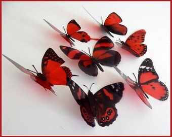 3d butterflies the Red collection, butterfly decor for the wall,conservatory, home,bedroom, lounge,window parties, vase, embellishments