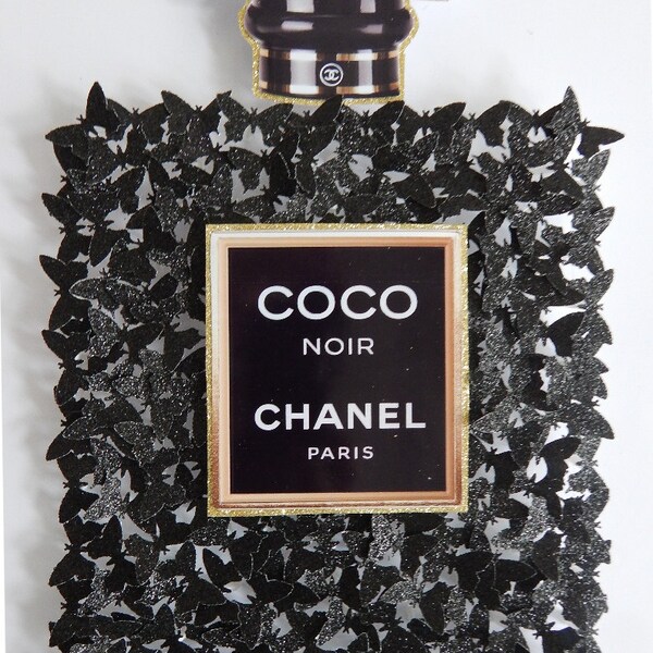 Coco Chanel 3d picture, black glitter 3d picture with butterflies, Bespoke 3d picture,perfume luxury gift, without frame