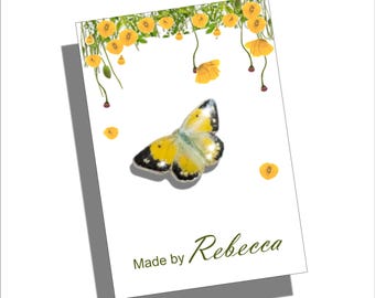 Clouded Yellow Butterfly Enamel Pin, British Insects, Recycled Tin Brooch. British butterflies