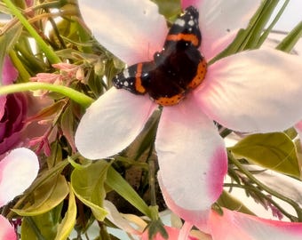 Recycled Tin Butterfly Pin, Handmade Enamel Brooch, Nature Jewelry