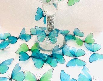 Beautiful 3D Green and  Turquoise Butterflies, set of 18, 7cm wide. Embellishments, wedding cake decorations, decorative Teal butterflies