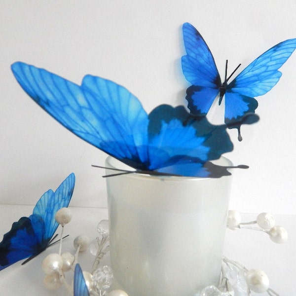 6 3d Blue luxury butterflies, 3d wall art for for the lounge, conservatory,window,flower pot decor