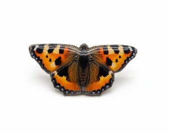 Tortoiseshell Butterfly Brooch | Recycled Tin, British Enamel Lapel Pin