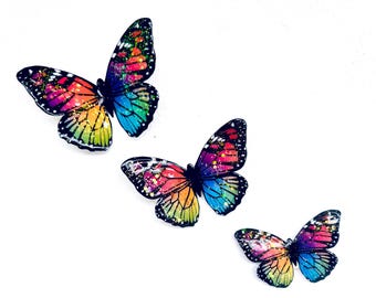 Recycled Metal Rainbow Butterfly Set: 3D Garden Decor