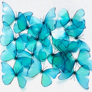 Wunderschöne 3D-Schmetterlinge aus Türkis, Set mit 18 Stück, 7 cm breit. Verzierungen, Kartenherstellung, Wanddekor, dekorative Teal Schmetterlinge, Hochzeitsdekor