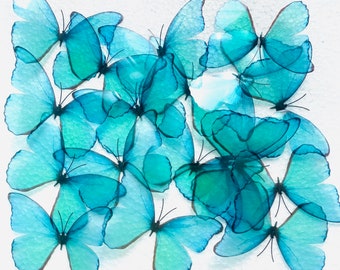 3D Turquoise Butterfly Wall Decor, Handmade Embellishments (Set of 18)