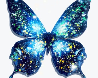 Outdoor Midnight blue Butterflies. Metal outside butterflies.3D fence Decoration. Moonlight, Starlight. Unique weatherproof butterfly.