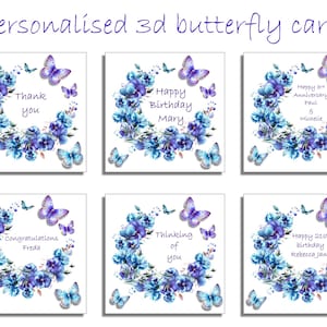 Biglietto d'auguri personalizzato con farfalla in 3D. Per compleanno, anniversario, condoglianze, congratulazioni, 21° anniversario, matrimonio, amici. Personalizzato e realizzato a mano.