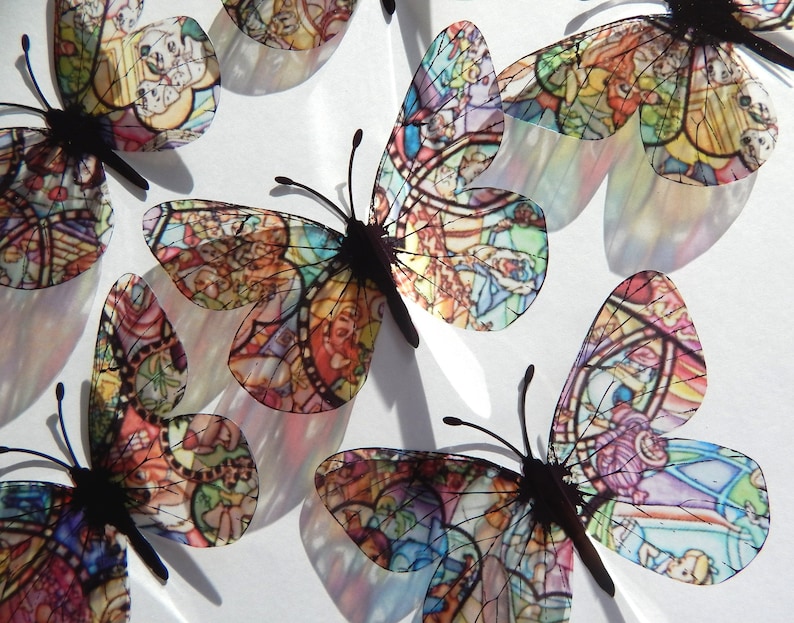 Unique d Disney Stained glass effect decor 3d butterfly stickers Sun catchers