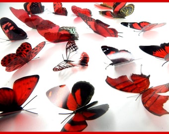 3D Red Butterfly Wall Decor, Set of 17, 7cm Wide