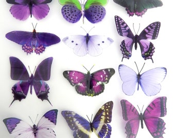 Purple Butterfly Wall Decor, Lilac Wedding Decorations, Handmade Butterfly Set (12 Pieces)