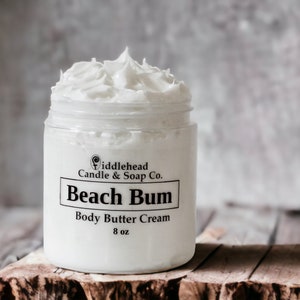 Beach Bum Body Butter Cream with Shea + Cocoa Butter, Choose Your Scent,Tropical Butter Crème, Thick Cream Lotion, Whipped Body Butter